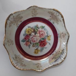 Vintage Lustreware Trinket Decorative Dish With Hand Painted Roses